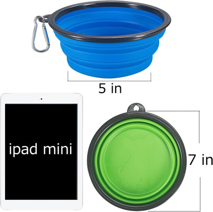 2-Pack Extra Large Size Collapsible Dog Bowl, Foldable Expandable Cup Dish for Pet Cat Food Water Feeding Portable Travel Bowl Blue and Green